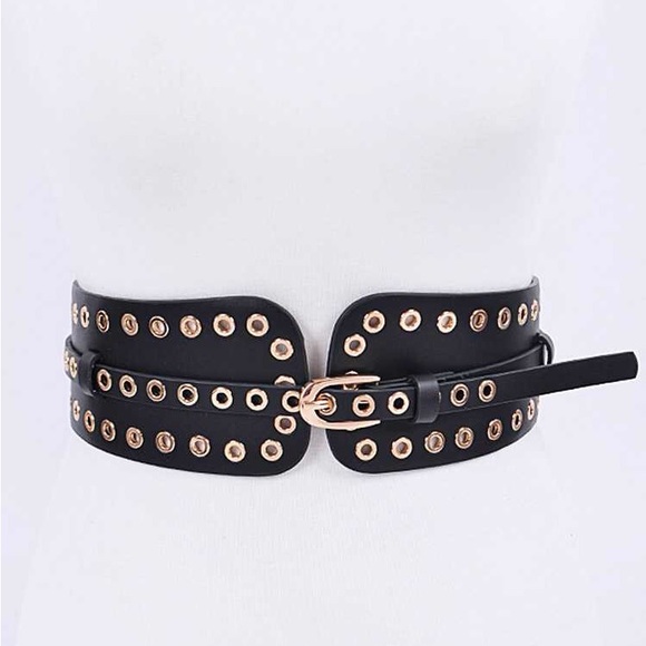 Black Grommet Vegan Leather Statement Belt main image 7
